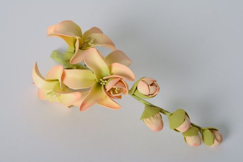 Handmade orange beautiful large hairpin made of foamiran with flowers hair accessories - MADEheart.com