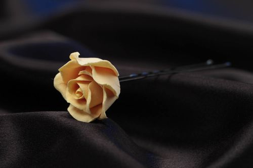 Beautiful peach colored handmade polymer clay flower hairpin gift for her - MADEheart.com