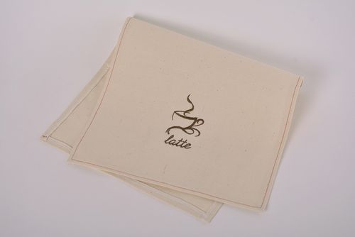Deko Serviette mit Stickerei aus Halbleinen originell handgemacht lange beige - MADEheart.com