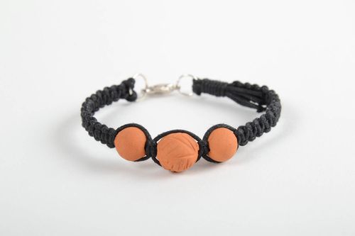 Unusual handmade woven cord bracelet with beads ceramic jewelry gifts for her - MADEheart.com
