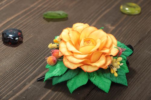 Handmade foamiran flower barrette textile hair clip fashion accessories - MADEheart.com