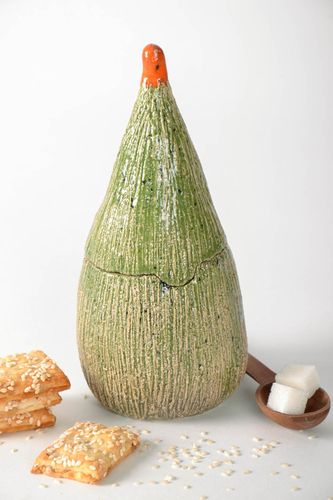Açucareiro de cerâmica com tampa feito à mão de argila para decoração da cozinha  - MADEheart.com
