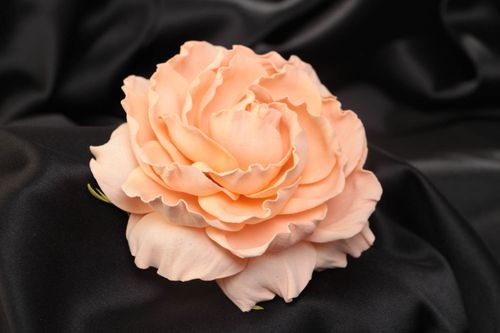 Handmade decorative foamiran flower of tender peach color for jewelry making - MADEheart.com