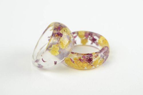 Bagues fait main 2 psc Bijoux fleurs jaune bordeaux Accessoires femme design - MADEheart.com