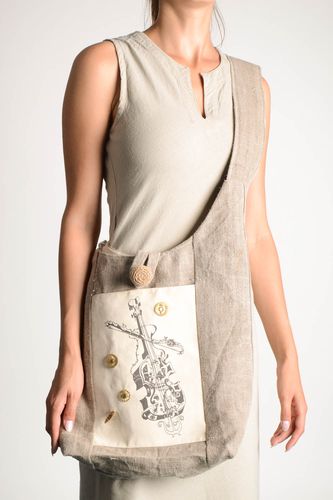 Bolso hecho a mano al hombro bolso textil de lino cómodo accesorio para mujer  - MADEheart.com