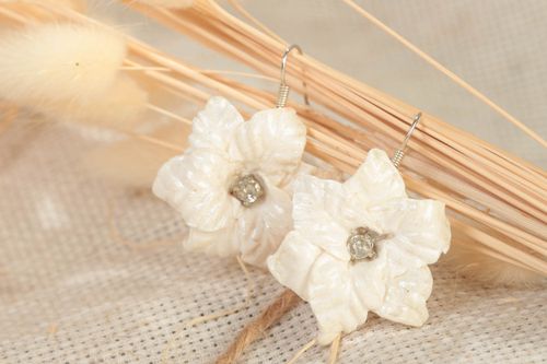 Handmade designer light festive polymer clay floral dangling earrings for ladies - MADEheart.com