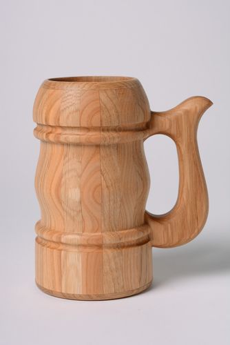 Large handmade figured wooden beer mug with glass inside for 570 ml gift for men - MADEheart.com