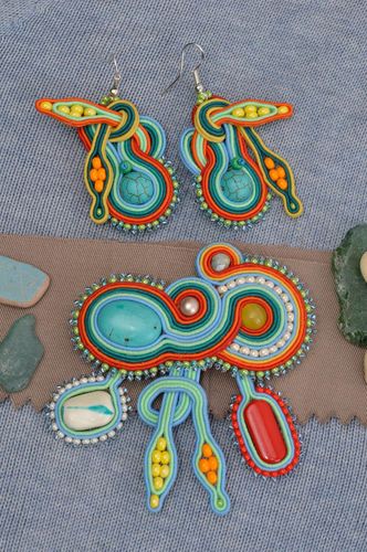 Schmuck Set handgefertigt Brosche Modeschmuck Damen Ohrringe Mode Accessoires - MADEheart.com