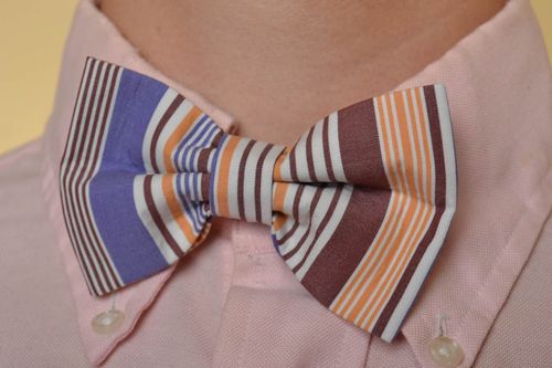 Beautiful handmade designer colorful striped fabric bow tie - MADEheart.com