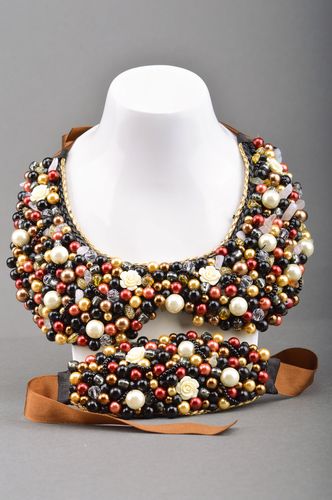 Handmade huge colorful bead embroidered collar necklace and wrist bracelet for mom - MADEheart.com