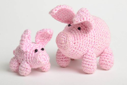 Pink cute soft piglets handmade textile toys stylish crocheted toys kids gift - MADEheart.com