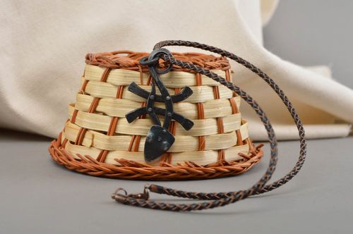 Stylish accessory unusual pendant made of iron using forging technique on lace  - MADEheart.com