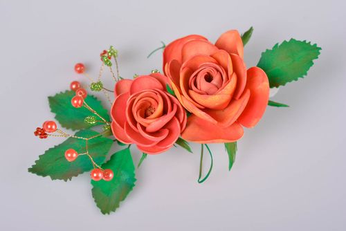 Unusual handmade designer foamiran flower barrette with beautiful rose - MADEheart.com