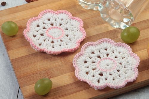 Set of 2 handmade crochet lace coasters hot pads table decor ideas home textiles - MADEheart.com