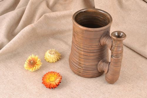 18 oz glazed natural clay glazed cup with a wide handle - MADEheart.com