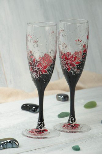 Набор стеклянных расписных бокалов для шампанского 2 шт по 200 мл ручной работы - MADEheart.com