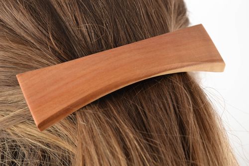 Pasador de madera para el pelo estrecho rectangular artesanal estiloso - MADEheart.com