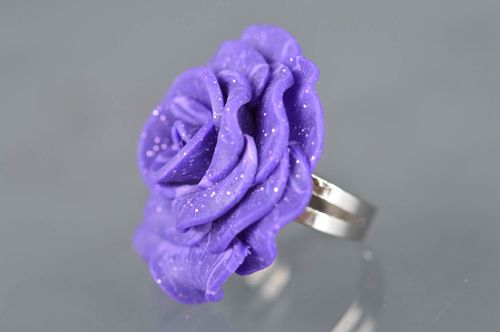 Polymer clay ring jewelry with flowers purple stylish unique accessory for girls - MADEheart.com