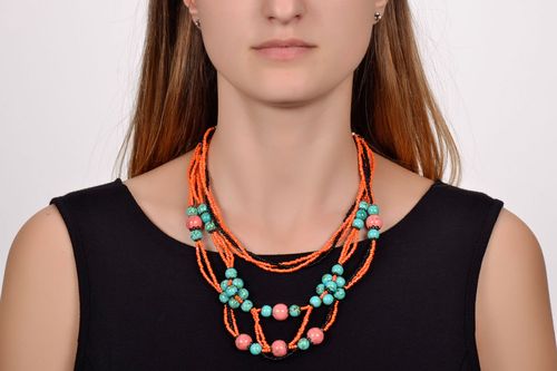 Necklace with Czech beads and natural turquoise - MADEheart.com
