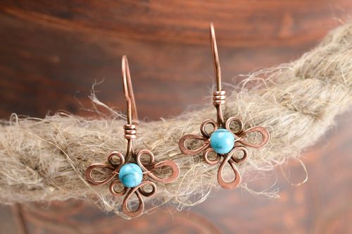 Designer copper earrings handmade wire wrap earrings metal earrings with charms - MADEheart.com