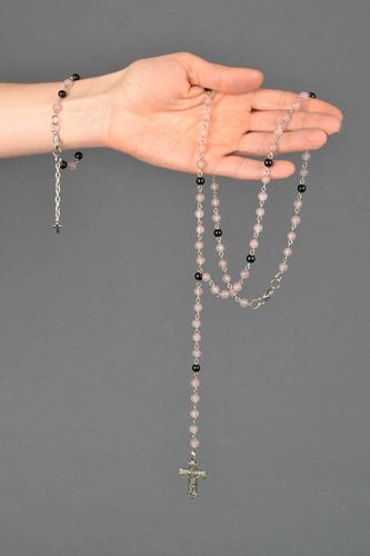 Pink quartz and agate necklace and bracelet Rosary - MADEheart.com