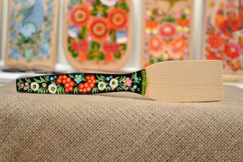 Handmade wooden spatula designer kitchen tool Petrykivka style home decoration - MADEheart.com