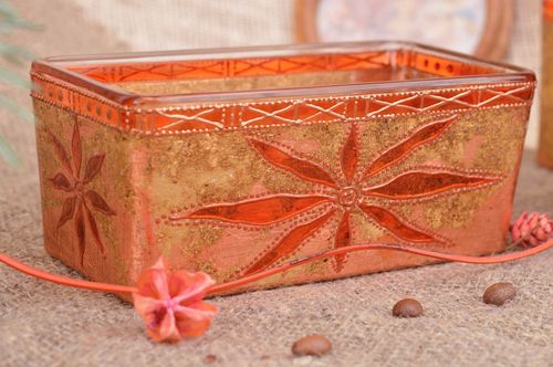 Candelero de cristal pintado con tintes de vitral hecho a mano rectangular - MADEheart.com