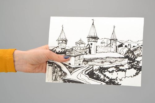 Petit dessin à lencre de Chine Ville  - MADEheart.com