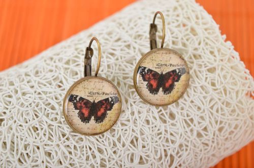 Pendientes hechos a mano redondos bisutería fina regalo original Mariposa - MADEheart.com