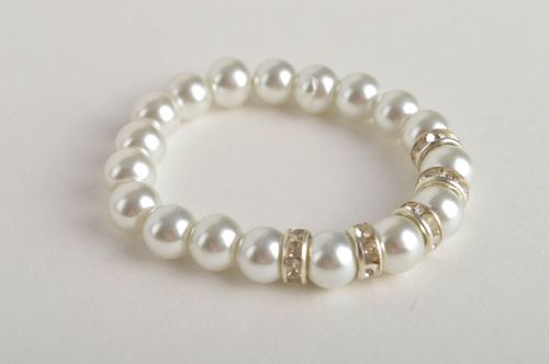 Handmade white festive bracelet unusual elegant bracelet stylish accessory - MADEheart.com