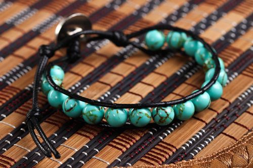 Handmade bracelet with natural stones woven turquoise bracelet fashion jewelry - MADEheart.com