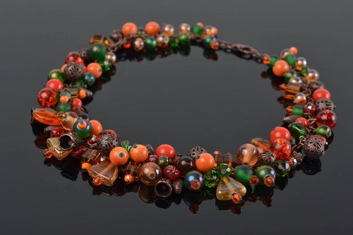 Handmade designer necklace with colorful glass beads in autumn color palette - MADEheart.com