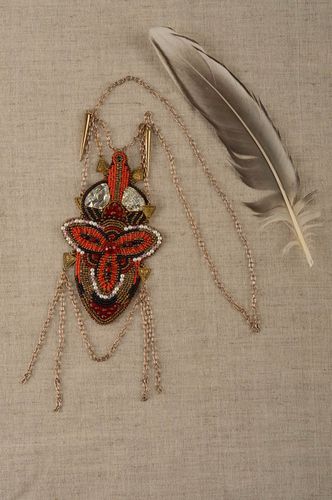 Unusual handmade beaded pendant leather pendant necklace gifts for her - MADEheart.com