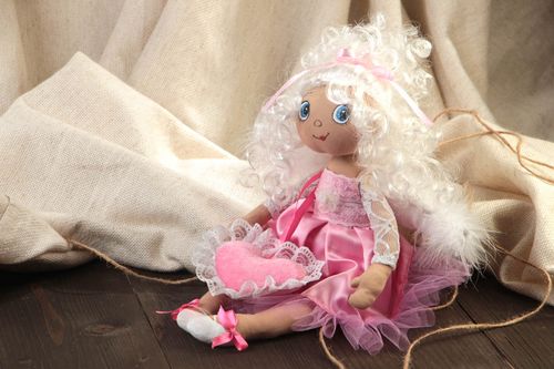 Beautiful childrens handmade cotton fabric soft toy Angel collectible doll - MADEheart.com