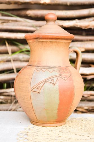 60 oz ceramic water jug with handle and lid in Italian style 2 lb - MADEheart.com
