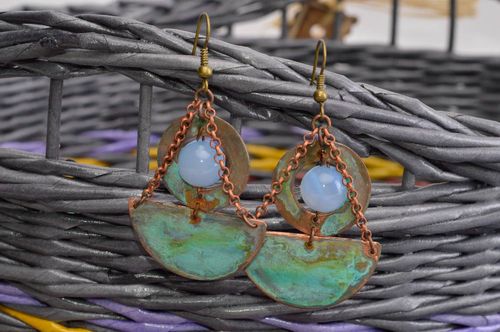 Pendientes de cobre hechos a mano bisutería fina pendientes de moda con ágatas - MADEheart.com