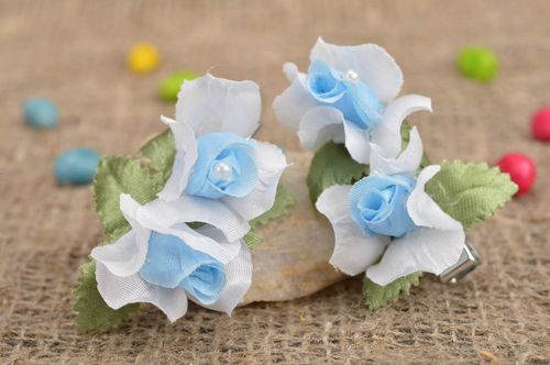 Handmade stylish cute hair clip in shape of blue roses set of 2 pieces  - MADEheart.com