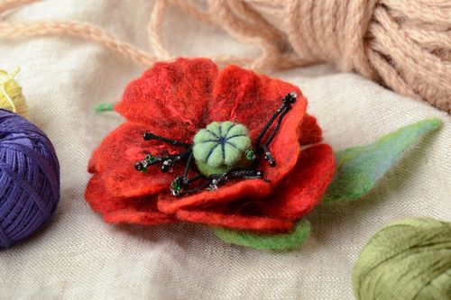 Broche de lana Amapola roja - MADEheart.com