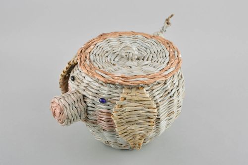 Handmade wicker basket gift basket piggy handmade basket unusual gift home decor - MADEheart.com