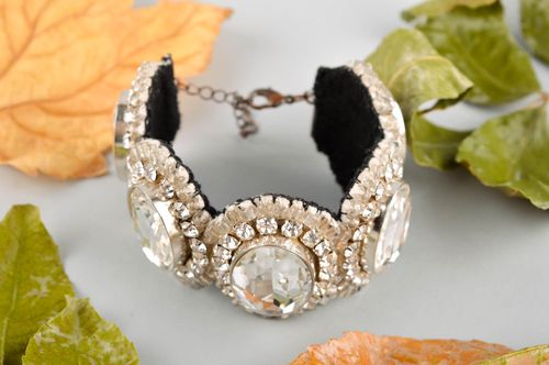 White wrist bracelet handmade crystal bijouterie designer accessory for women - MADEheart.com