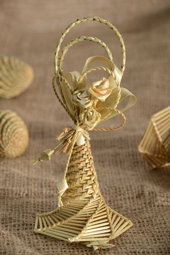 Handmade interior hanging decoration woven of straw in the shape of bell - MADEheart.com