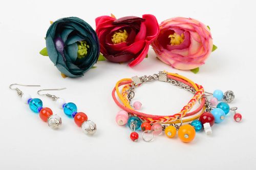 Handmade jewelry set polymer clay bead earrings beaded bracelet gifts for girls - MADEheart.com