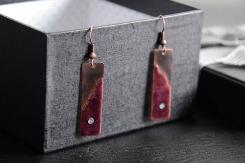 Handmade long copper earrings with hot enamel painting stylish accessory - MADEheart.com