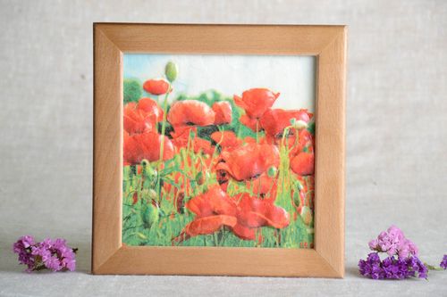 Panel decorativo adorno artesanal decoración de interior Campo de amapolas - MADEheart.com