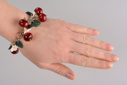 Charm bracelet for girls with red apple charms and white flowers - MADEheart.com