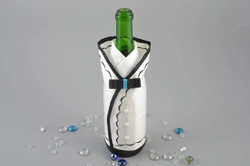 White and black beautiful handmade designer textile champagne bottle cover Groom - MADEheart.com