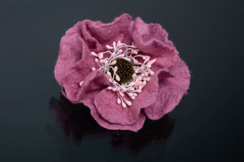 Wool felted brooch with beads Flower - MADEheart.com