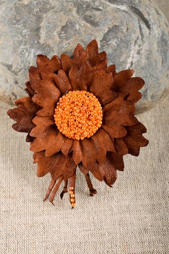 Handmade elegant brooch leather accessories leather jewelry flower brooch - MADEheart.com