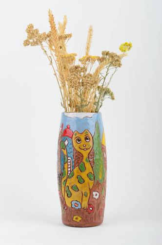 Ceramic 15 oz tall vase with kitty picture for child room 8, 1,3 lb - MADEheart.com
