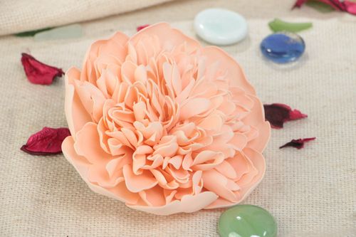 Designer handmade brooch with large volume foamiran tender pink peony flower - MADEheart.com